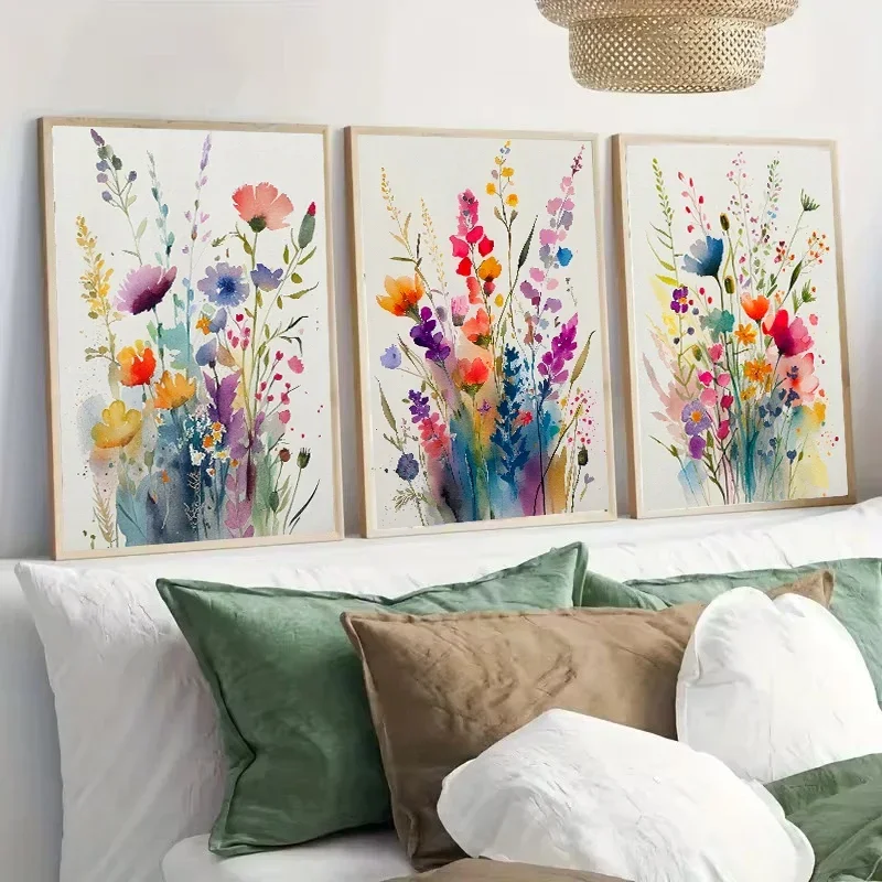 Wildflowers Watercolour Poster Prints Flower Canvas Painting Modern Wall Art Picture Bedroom Living Room Decor Wall Decor