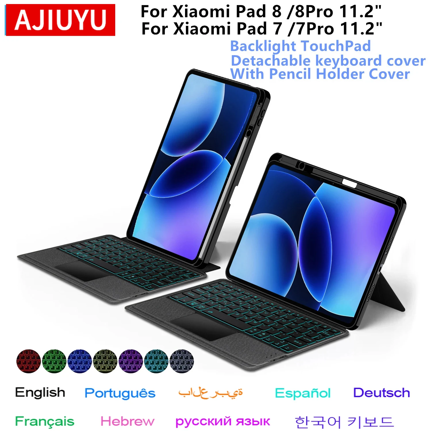 

Чехол-клавиатура с подсветкой для Xiaomi Pad 8 11.2" с держателем для стилуса, для Xiaomi Mi Pad 8/7 Pro 11.2" (раздельный чехол-клавиатура)