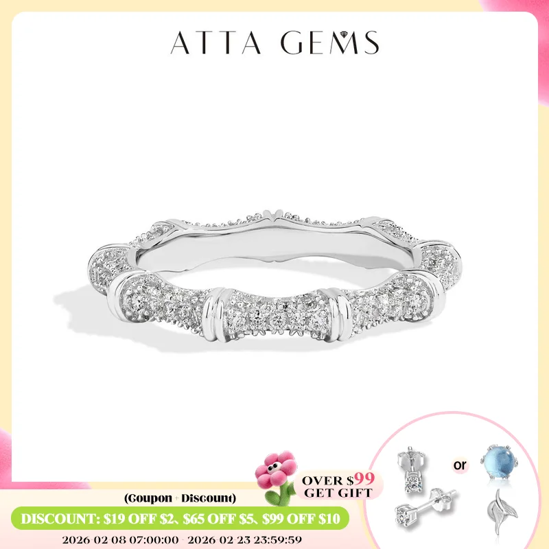 

ATTAGEMS Sparkling Moissanite Ring Bamboo Design 925 Sterling Silver Women Rings Peace Good Luck for Birthday Party Gift Jewelry