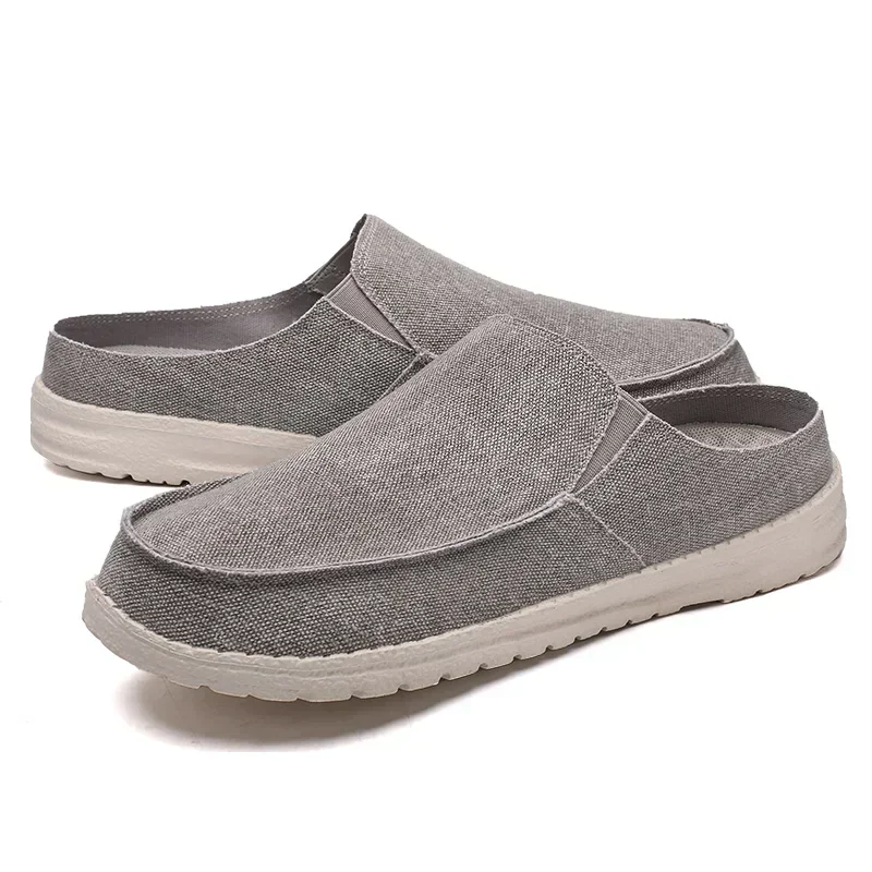 

Summer New Men Casual Shoes Fashion Cowboy Half Slippers Breathable Canvas Soft Bottom Lightweight Walking Shoe Vulcanized Shoes