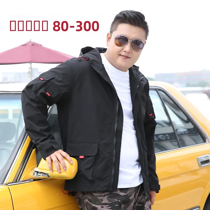 

plus Size Men's Fce Lined Jaet Oversized Ultra Large Trendy Fat Lad Loose Fit Faionable Urban Autumn Polyester Zipper