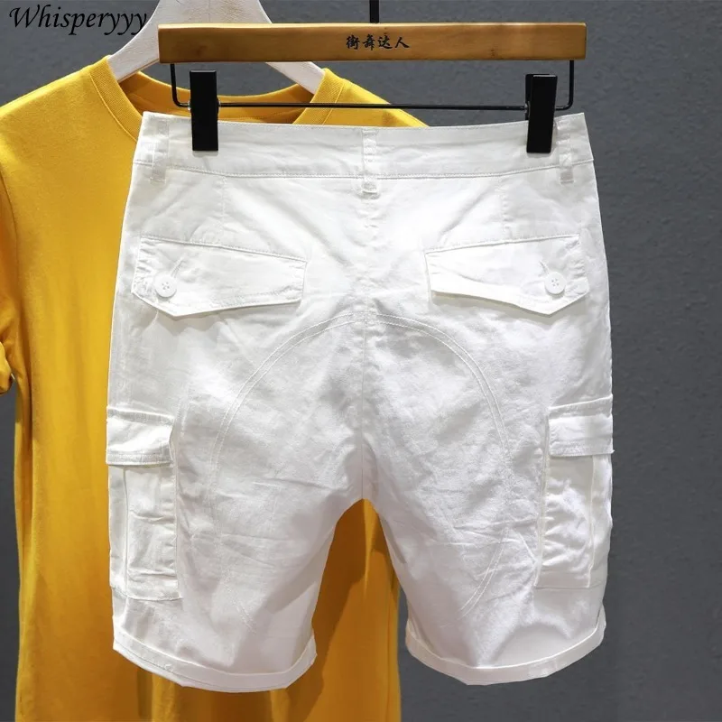

Белые шорты-карго, повседневные брюки Cortos De Hombre, мужская одежда, брюки с пятью точками, новые летние корейские свободные брюки среднего размера