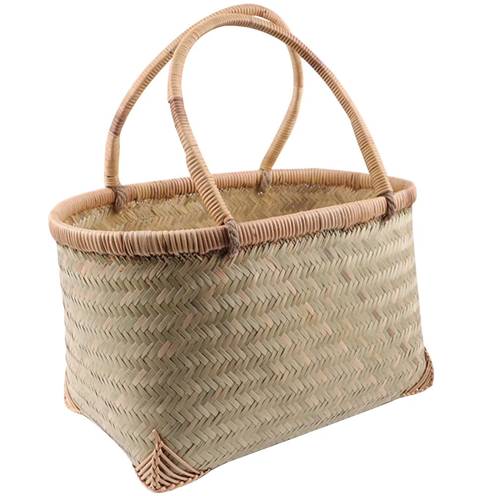 

Woven Hand Basket Multi-purpose Baskets Portable Fruit Bamboo Flower Picking Handmade Gift Empty with Handle