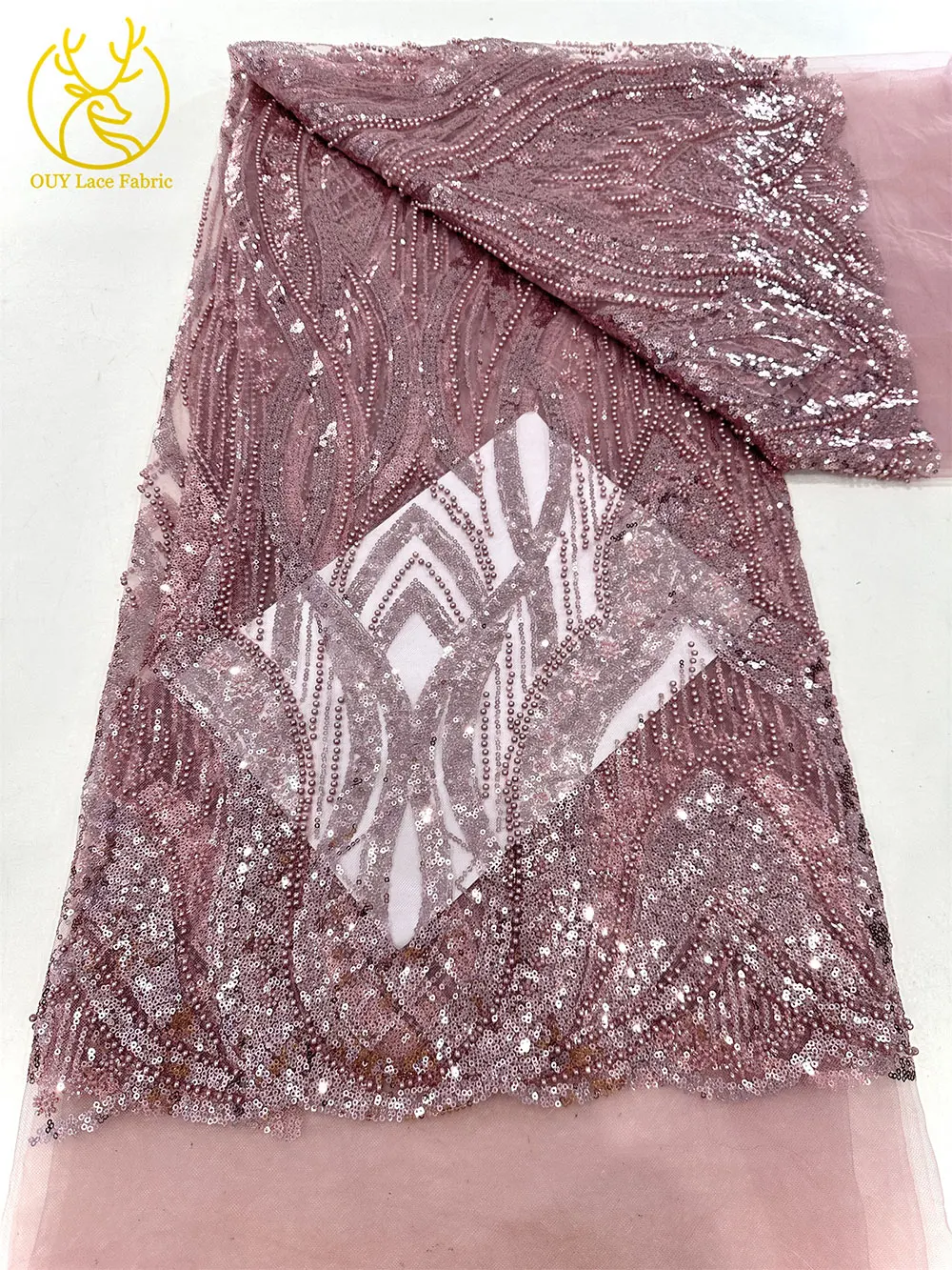 高級フレンチスパンコールレース生地アフリカビーズレース生地ナイジェリアメッシュチュールレース生地レディースウェディングパーティードレス縫製