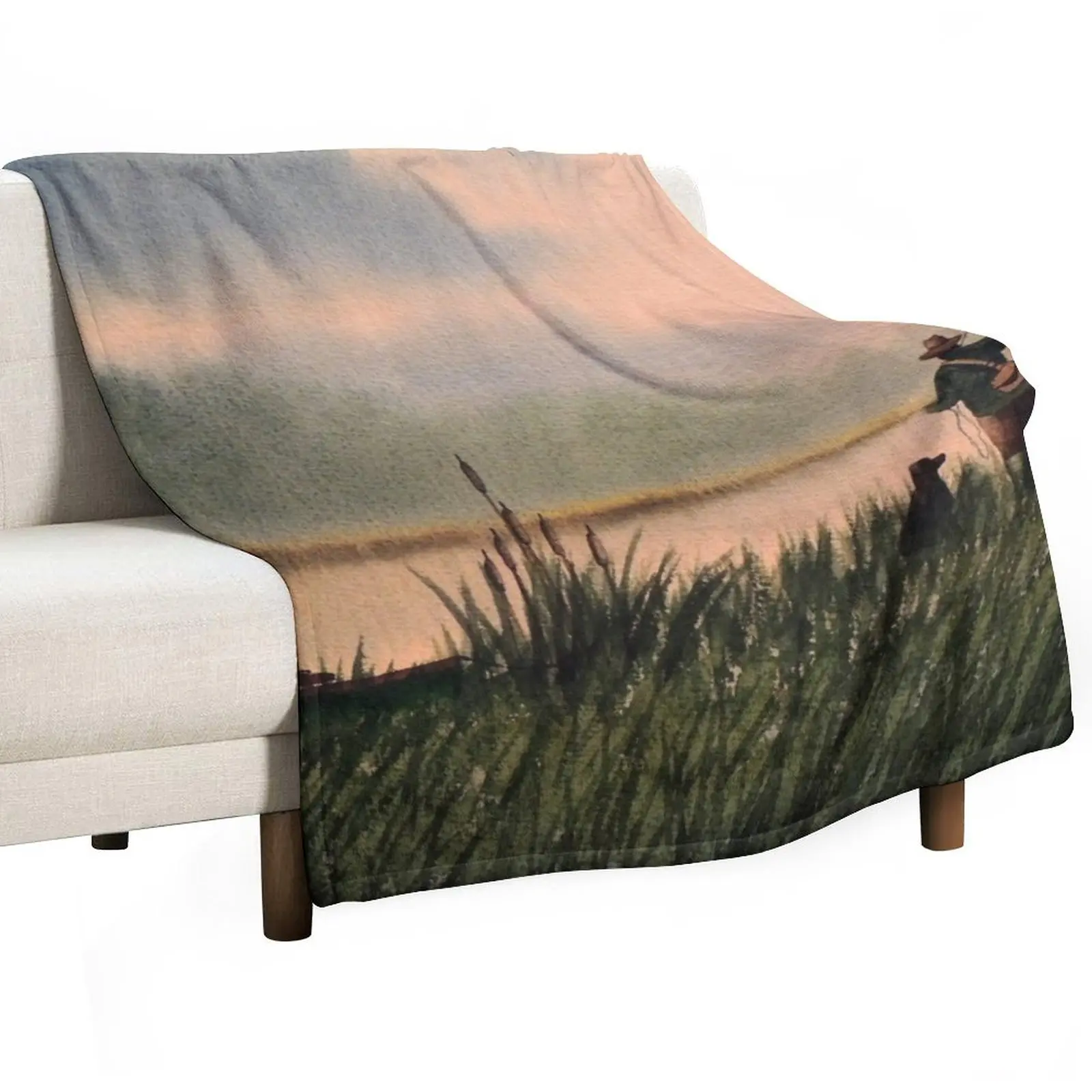 The Fly Fisherman With His Loyal Friend Throw Blanket Giant Sofa Winter beds Large Blankets