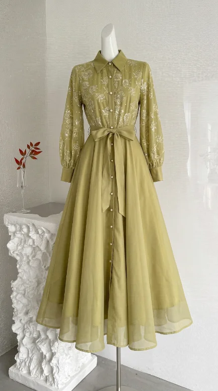 

Французское платье в стиле Light Mature с рукавами-фонариками, женское, весна-лето, с завязками на талии, А-силуэт, для офиса, элегантное, шикарное