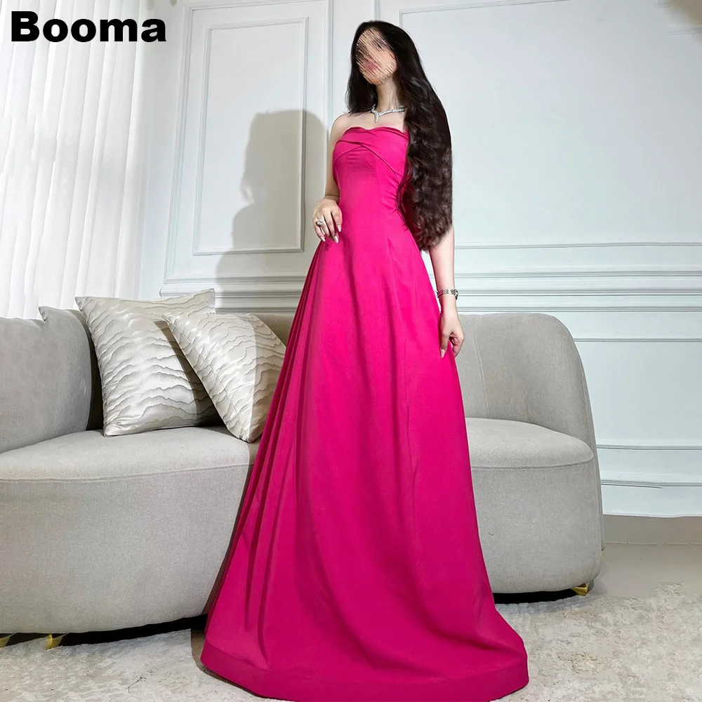 

Booma Hot Pink Saudi Arabia Formal Dresses Strapless A Line Stain Evening Dresses Prom Party Gowns Dubai robe soireé femme