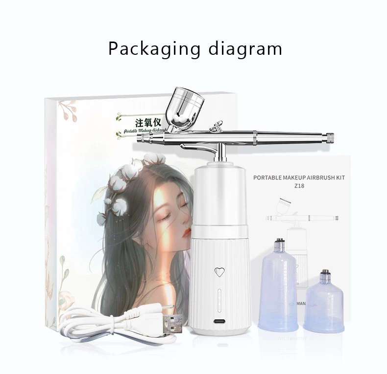 Portable USB Rechargeable Mini Electric High Pressure Oxygen Atomizer Air Compressor Spray Gun Sprayer Oxygen Injector Small Bubble Beauty Nano Skin Facial Hydration Moisturizing Skin Care Tools