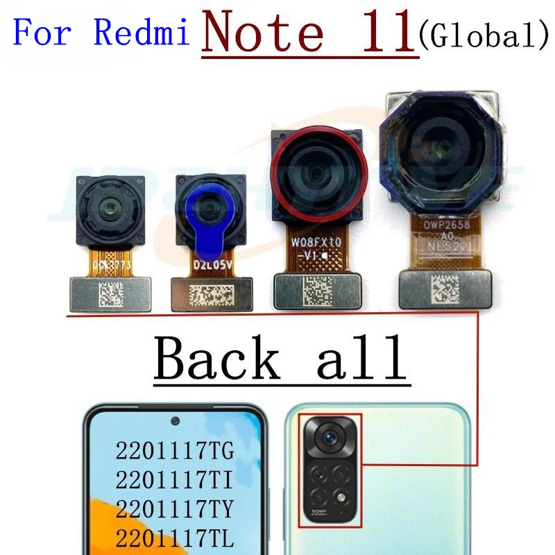 Rear Front Camera For Xiaomi Redmi Note 11 4G Global Back Selfie Frontal Backside Camera Module Flex Repair Spare Parts