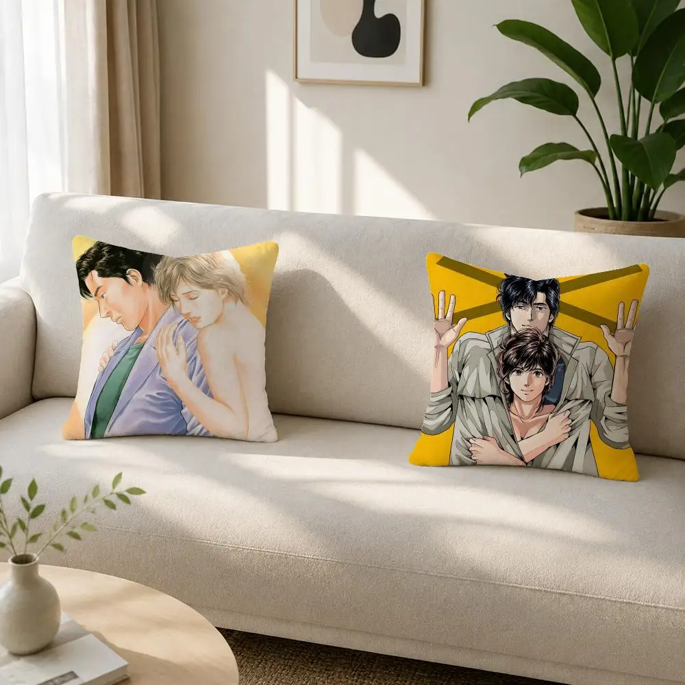 Anime City Hunter Cushion Cover Soft Plush Cushion Covers Fluffy Throw Pillow Cases for Sofa Bedroom Home Decor