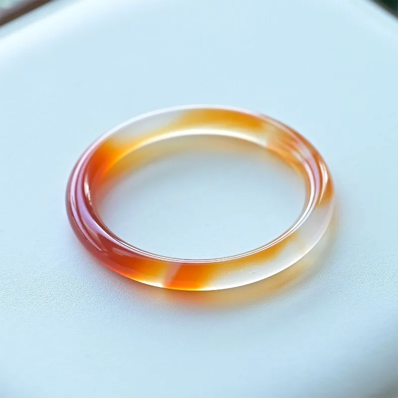 

Ice Piaohua Jade Bracelet Retro Thin Round Strip Orange Chalcedony Bracelet