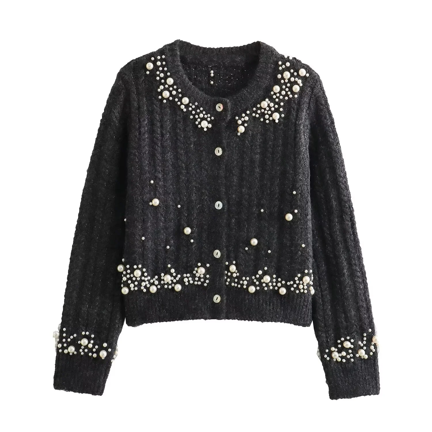 Autumn And Winter New Sweet And Fashionable Temperament, Bright Pearl Craftsmanship Knitted Sweater, Cardigan Jacket