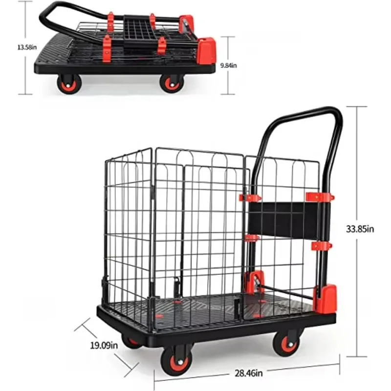 Platform Trucks Folding Hand Truck Cage Cart Carrying Weight 330lbs Portable Platform Cart with Mesh Handcart Collapsible Dolly
