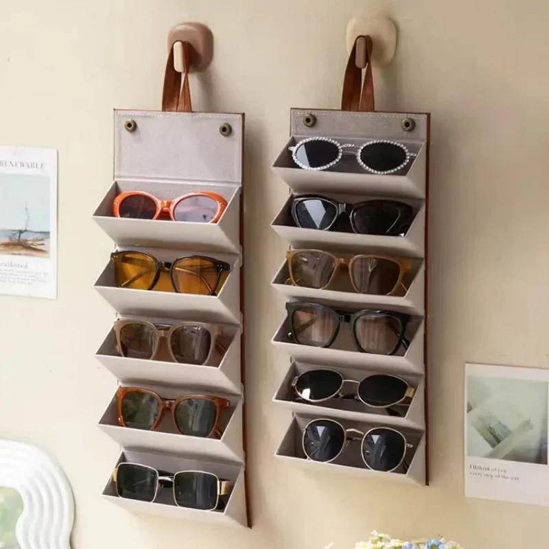 2/3/4/5/6 Grids Sunglasses Organizer Travel Storage Box for Glasses Portable Foldable Wall Hanging Display Case Eyewear Holder