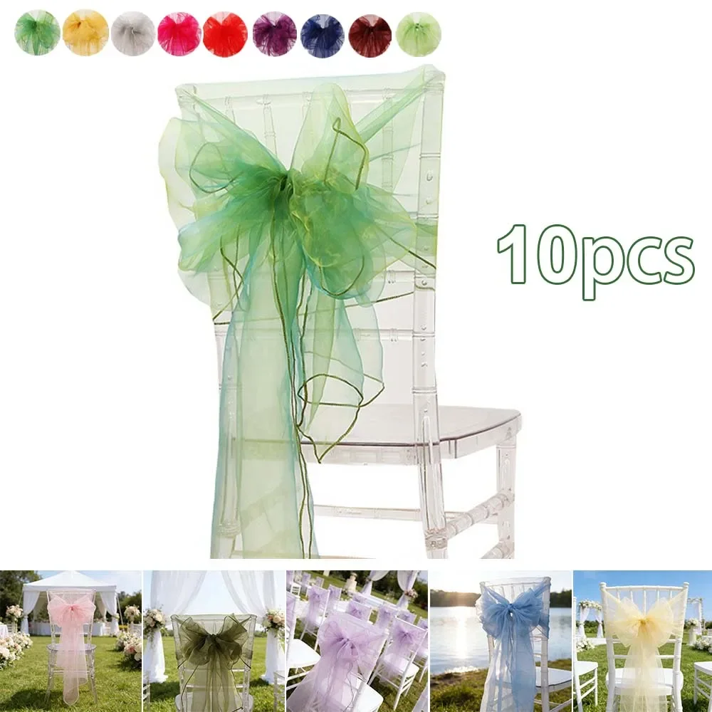 Organza Chair Sashes Bow 10pcs 275x60cm Sheer Chair Knot Back Veil Tie for Wedding Birthday Party Hotel Banquet Event Decoration