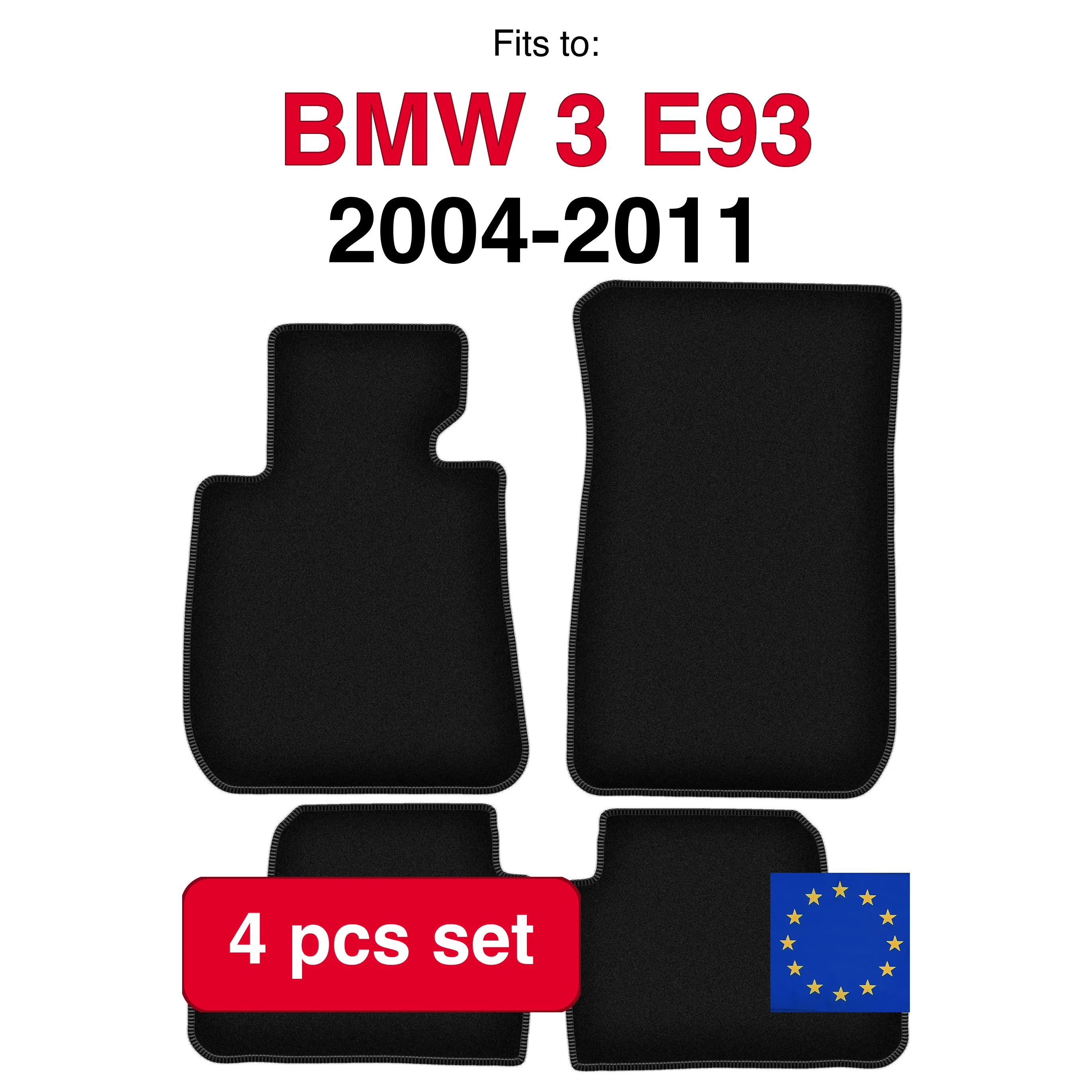 Image of Veloursteppich-Set für BMW 3 E93 Cabrio (2004-2011) - Schwarz (4-teilig) passgenaues Auto-Fußmatten-Set