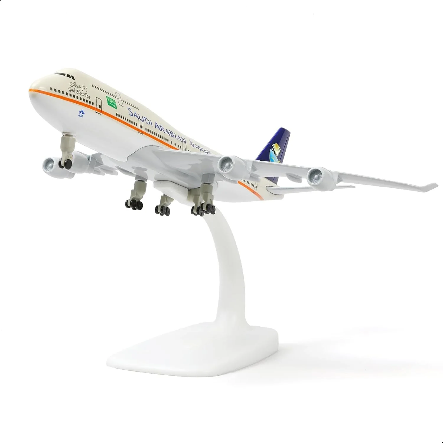 1/300 Scale Airplane Model Saudi Arabian B747 Diecast Metal Model Plane Kits with Stand for Gifts or Desktop Display Collections