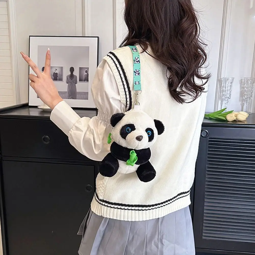 Cartoon Panda Crossbody Bag Plush Cute One-Shoulder Plush Doll Bag Cute Anime Toy Girl Messenger Bag