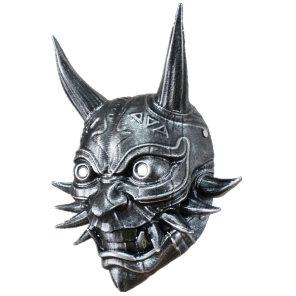 Novelty Rivet Punk Mask Terror Halloween Party Game Theme Costume Long Horn Prajna Cosplay Mask Resin