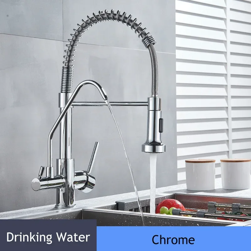 Black Pull Out Kitchen Faucet Water Filter Tap Brass Crane For Kitchen Deck Mounted Sink Faucet Mixer Nickel 3Way Kitchen Faucet