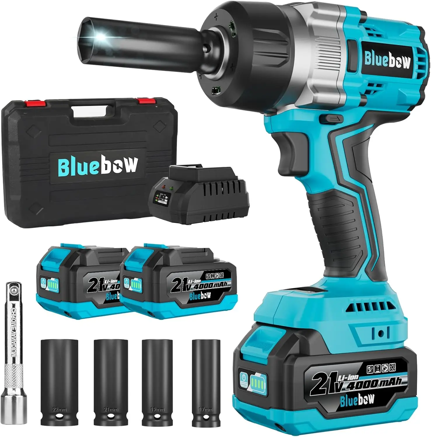

1/2" Cordless Impact Wrench 900 Ft-lbs High Torque Brushless 2300 RPM 2×4.0Ah Batteries LED Light 4 Sockets Variable Speed for Car Tire Removal