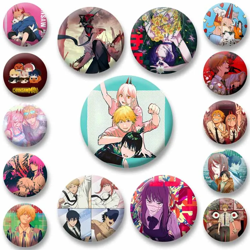 Anime Chainsaw M-Man Can Badge Cartoon Figure Power Makima Denji Enamel Pins Otaku Culture Brooch Bag Hat Jewelry Ornament Gifts