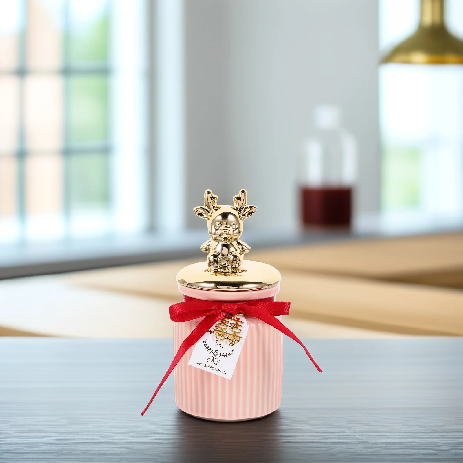 

Cartoon Ceramic Storage Jar Bowknot Ribbon Decorative Kitchen Canister Candy Tea Organizer Ceramic Tea Canister