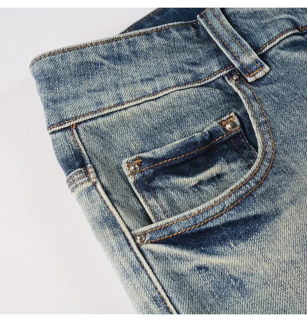 Men Ripped Distressed Skinny Jeans High Stretch Cotton Tapered Denim Pants