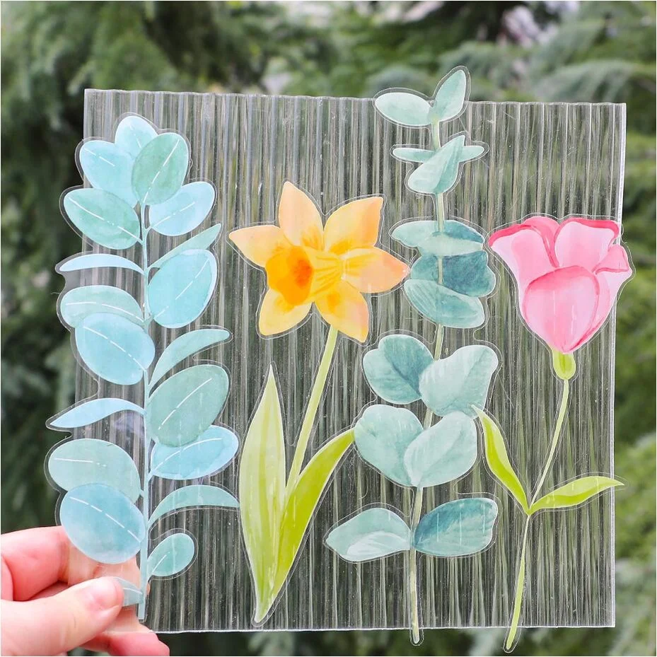 6 Sheets Colorful Summer Flower and Plants Hand Account Diary DIY Decoration Sticker for Album Notebook Decorative PET Sticker