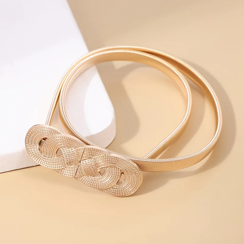 

Регулируемый женский ремень с металлической цепочкой - золотой и серебряный эластичный ремень Y2K для джинсов, платьев и юбок, модный аксессуар