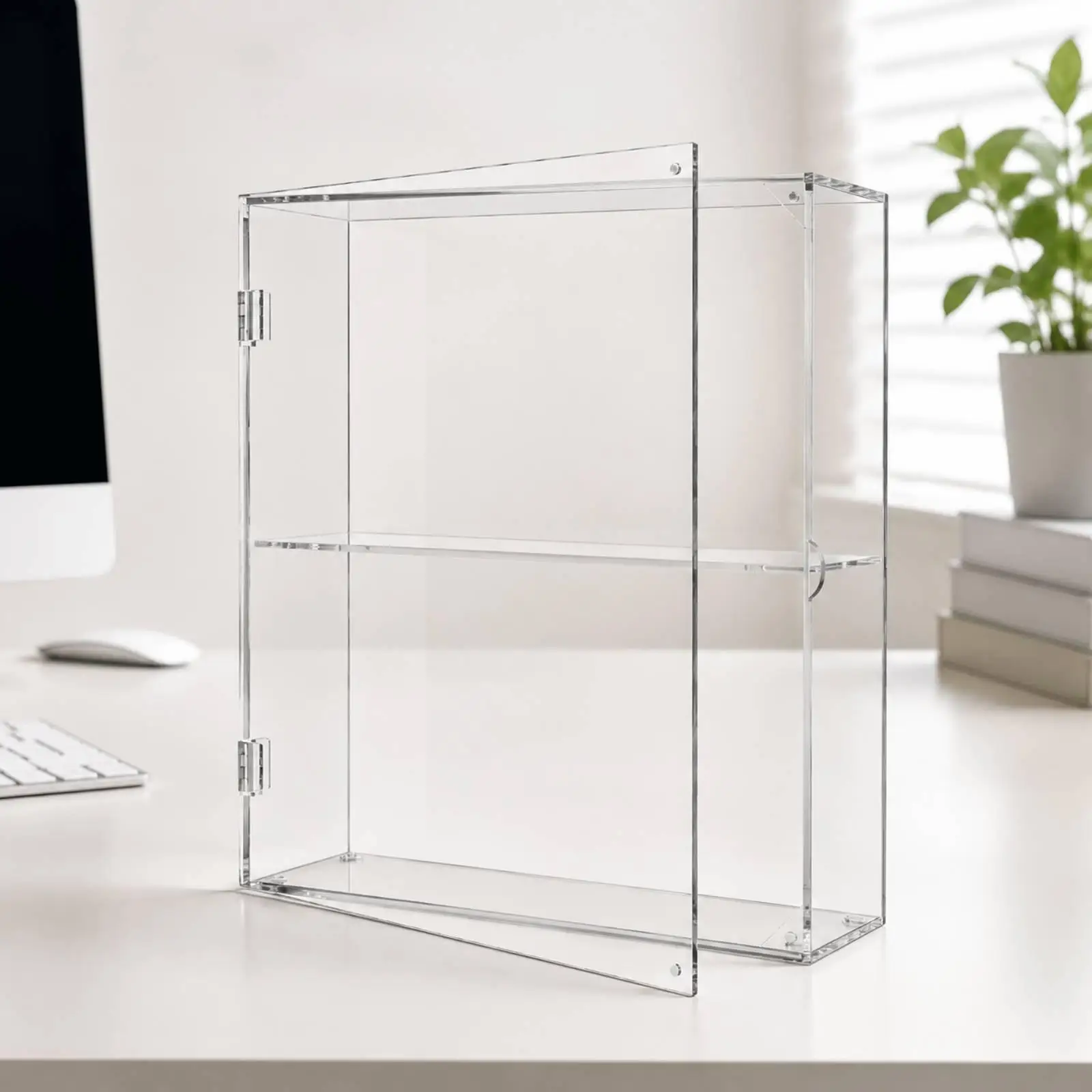 Acrylic Display Rack Clear Two Layer Showcase for Collectible Figurines with Hinged Door Dustproof Organizer for Home Office