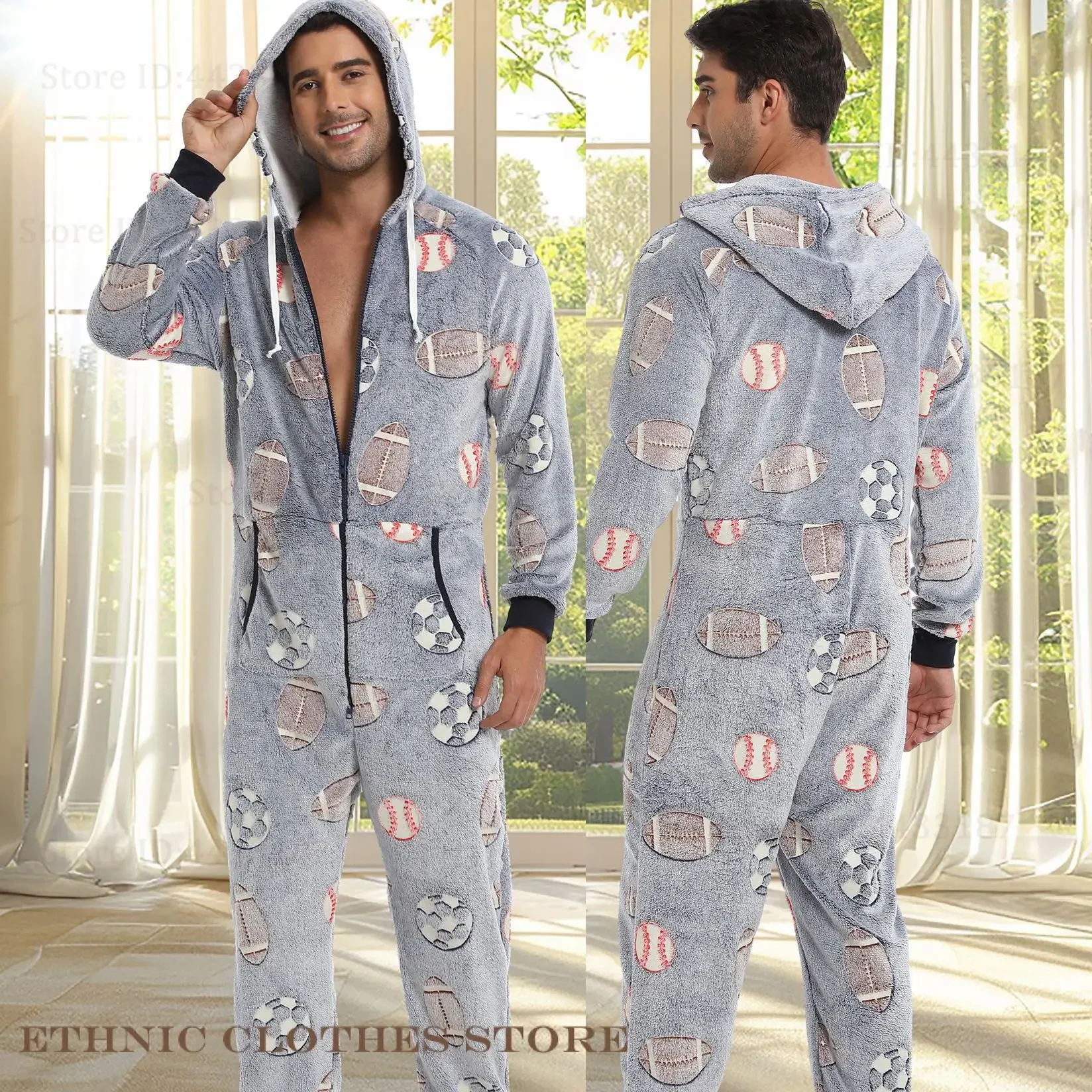 Cartoon Hooded Onesies Sleepwear Winter Coral Fleece Men Jumpsuit Pajama Kigurumi Thicken Warm Flannel Pijamas Loose Home Wear