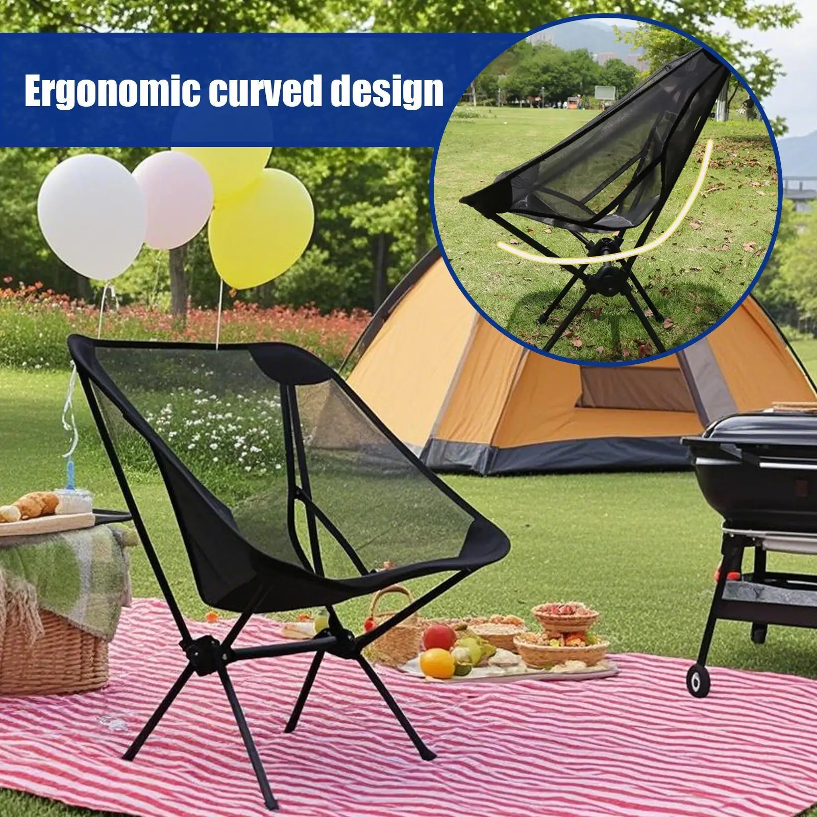 Folding Camping Chair Foldable Backpacking Chair Compact Seat for Outdoor Sports Fishing Beach Hiking Activity Campsite