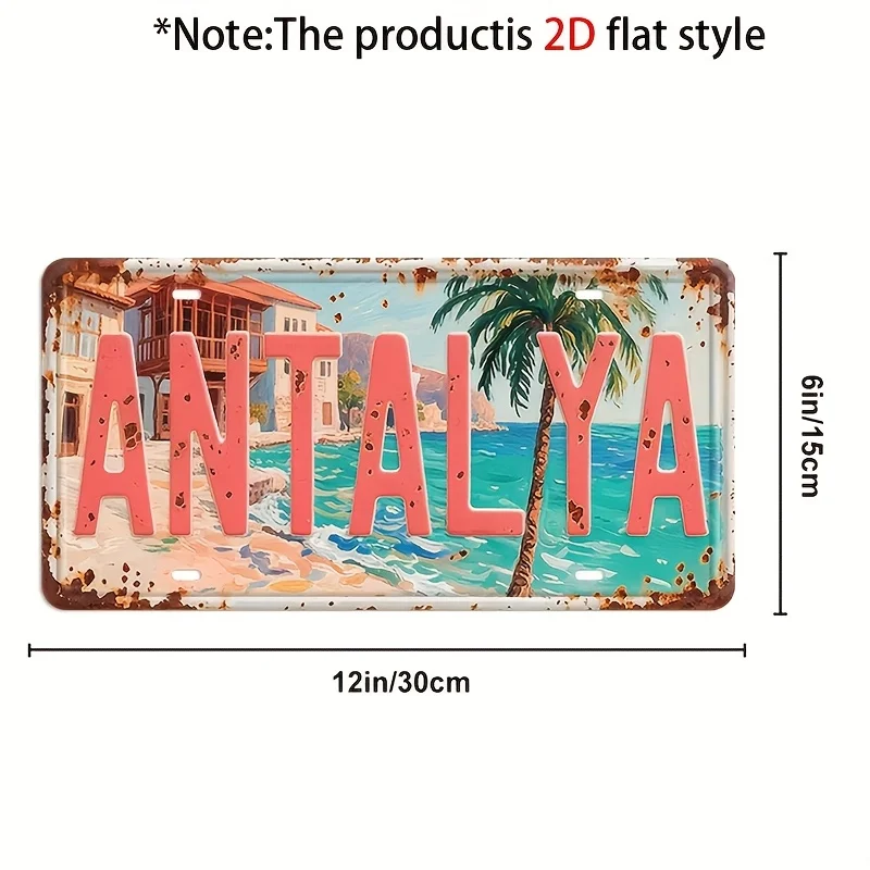 Antalya Turquoise Coast Beach Scenery Aluminum Tin Sign Wall Art Decor for Garage Bar Man Cave 2D Flat Printing Metal Poster