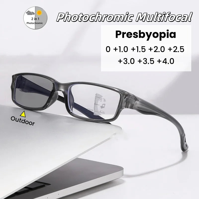 

Fashion Ultra Light Photochromic Multifocal Presbyopia Glasses Sports Outdoor Versatile Anti Blue Light Glasses Diopter To +4.0