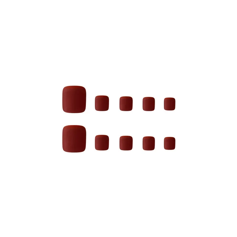 

2026 new style simple short natural wear manicure toe fake nails finished nails frosted wine red toenail patches