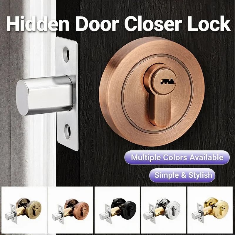 Wooden Door Invisible Lock, Single Double Sided Round Deadbolt Lock, Interior Auxiliary Lock for Bedroom and Passageway
