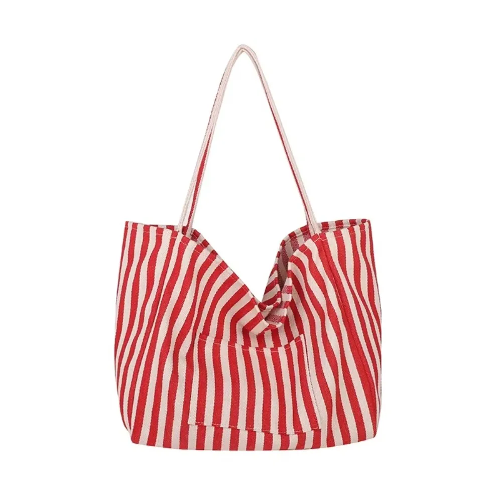 

Fashion Canvas Totes Bag Stripe Pattern Large Capacity Handle Bag Casual Style Versatile Shoulder Bags Shopping