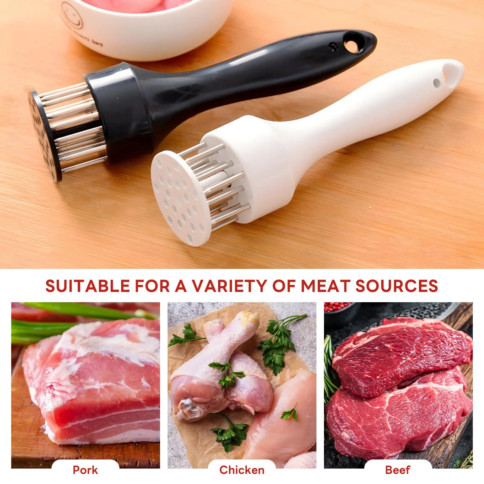 1Pc White Handheld Use Household Tender Meat Needle with Broken Tendons Pork Chop Chicken Chop Chicken Wings Meat Needle Hammer