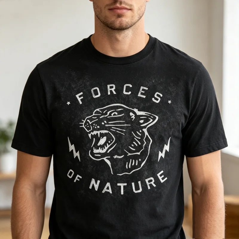 Retro Black Panther Lightning T Shirt Distressed Forces Of Nature Letter Print Breathable Cotton Short Sleeve Fashion Casual Top