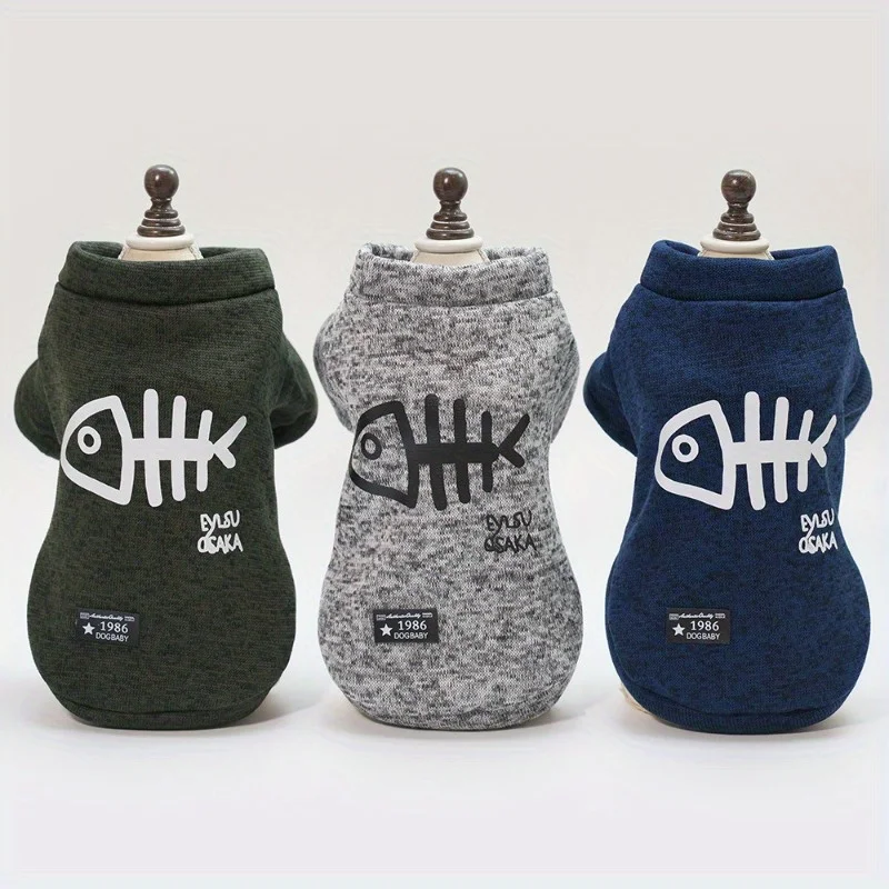 Cat Dog Costume for Medium Dog Cat, Cute Fish Bone Soft Knit Dog Vest, Autumn Warm Dog Jacket, Pet Supplies Windproof Pomeranian