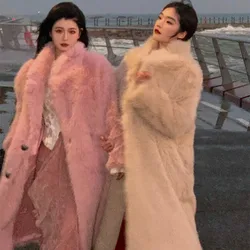 Winter Faux Fur Coat Long Women Warm Fluffy Jacket Red Luxury Brand Long Sleeve Korean Chic Outerwear Women's Clothing Coats