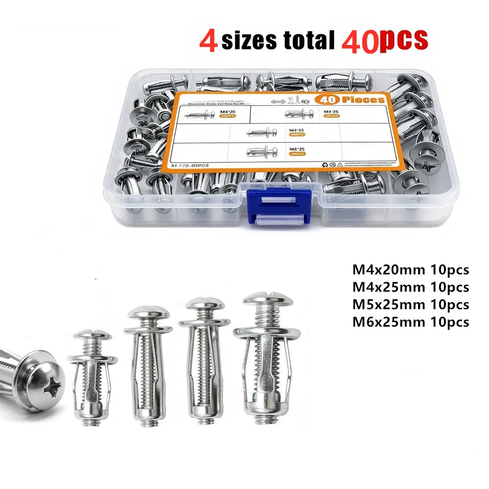 40pcs/box Jack Nut Expansion Rivets Nut Screw Bolt Mix M4 M5 M6 Kit for Hollow Wall Iron Skin Clamp Petal Shape Anchors Plugs
