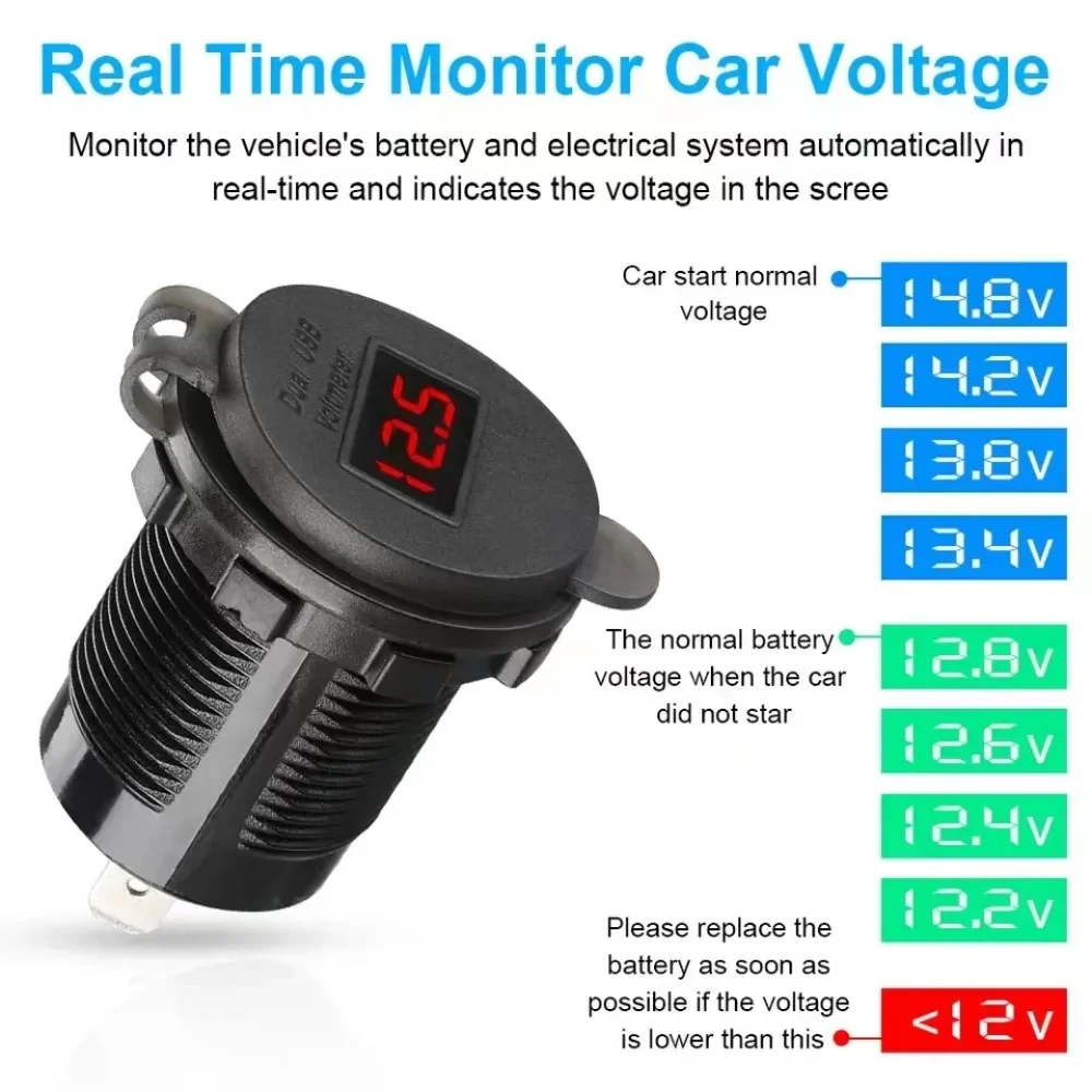 ZHIYU 4.2A Dual USB Car Charger,12V24V LED Voltmeter Car Fast Charging Cigarette Lighter Motorcycle Splitter Adapter