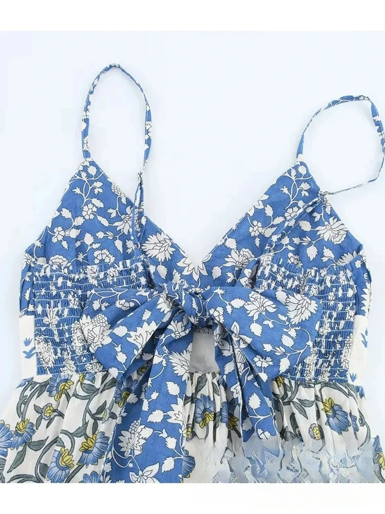 KONDALA Sexy Chic Women Flower Print Dress Cami Sleeveless Bow Draped Long Vestidos New Fashion 2025 Spring Summer Holiday Dress
