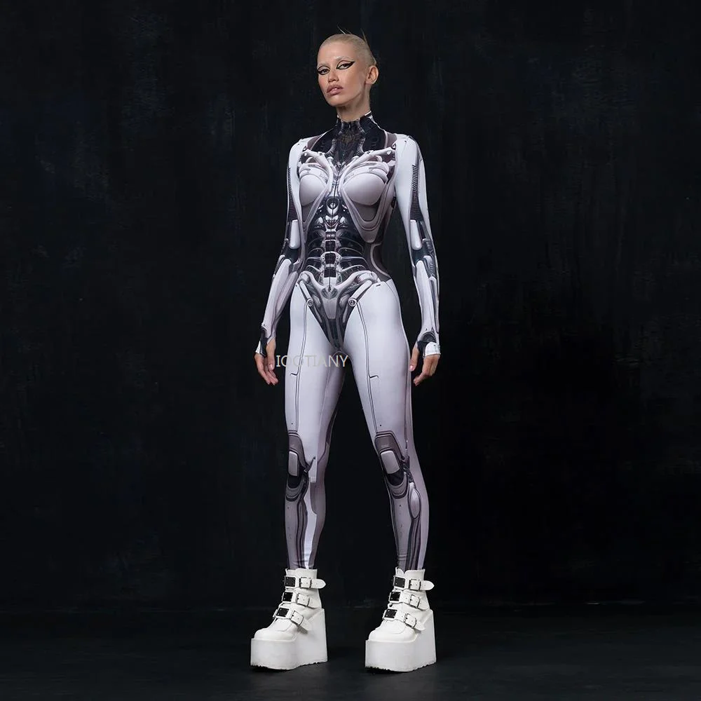 Female Zentai Suits Robot Punk Cosplay Jumpsuits Halloween Roleplay Catsuit For Women Carnival Party Stage Long Sleeve Bodysuits