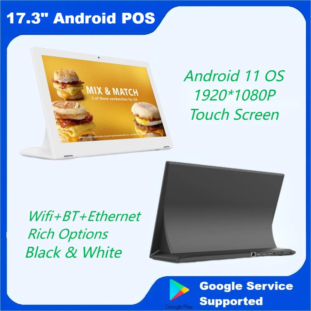 L shape17.3 Inch Android POS Desktop Touch Screen Tablet Restaurant Kiosk NFC Customer Feedback Terminal POE WIFI Battry