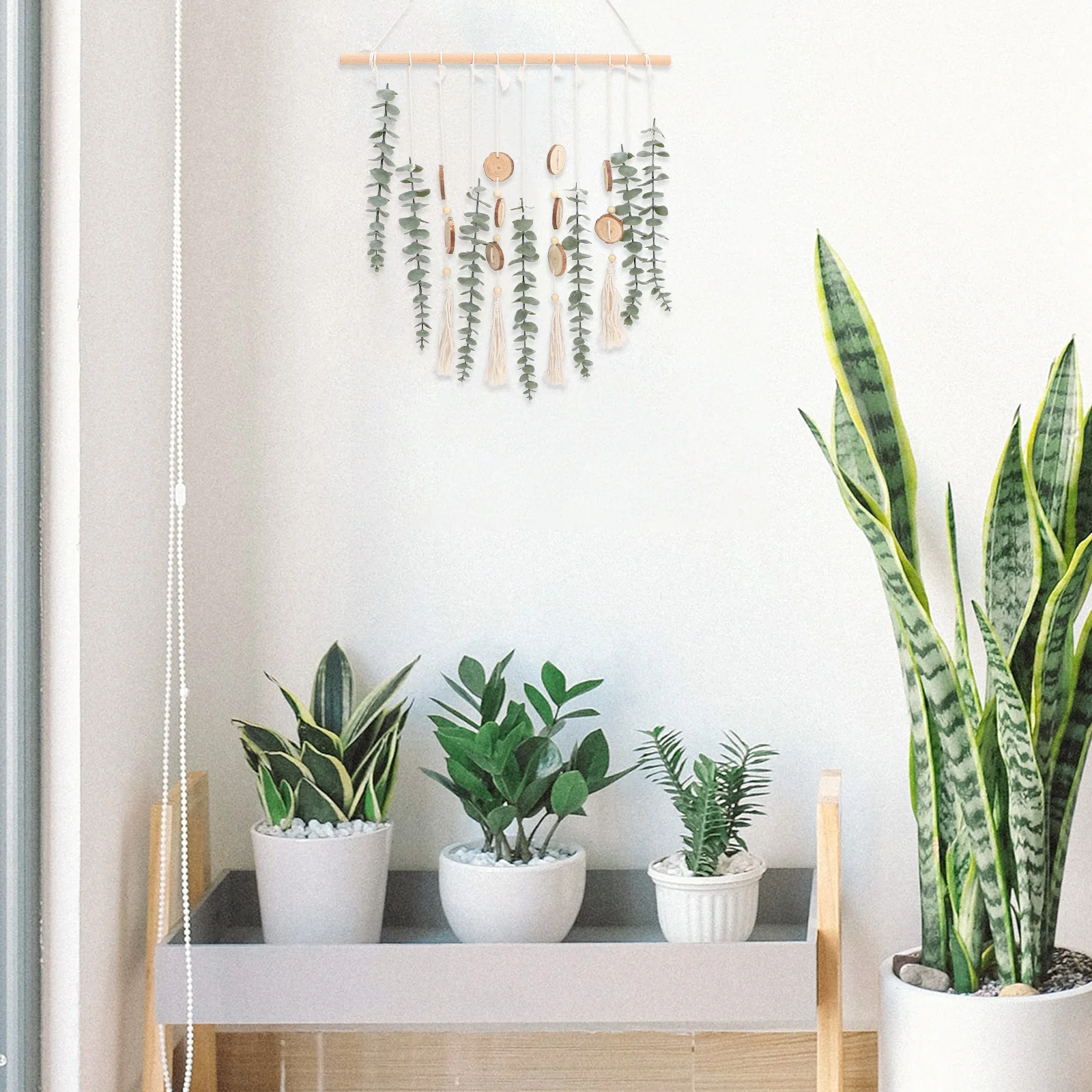 

Fake Eucalyptus Leaf Wall Hanging Lifelike Green Leaf Pendant Artificial Plant Rattan Decor Wedding Party Home Decoration