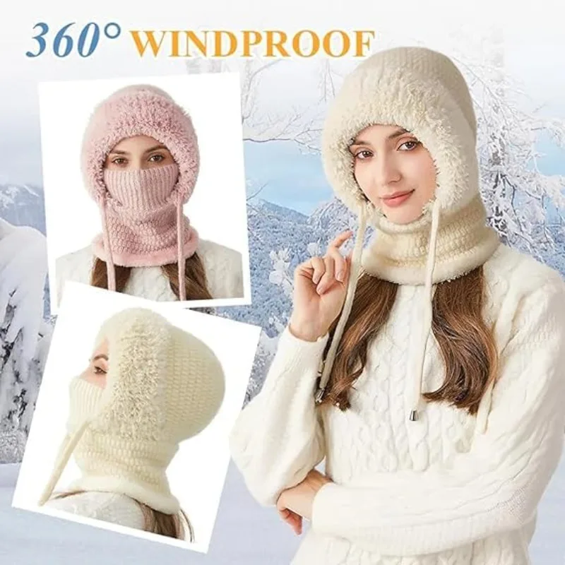 

Womens Warm Knitted Wool Acrylic Balaclava Hat for Outdoor Cycling Winter Sports Skiing Motorcycle Face Cover Windproof