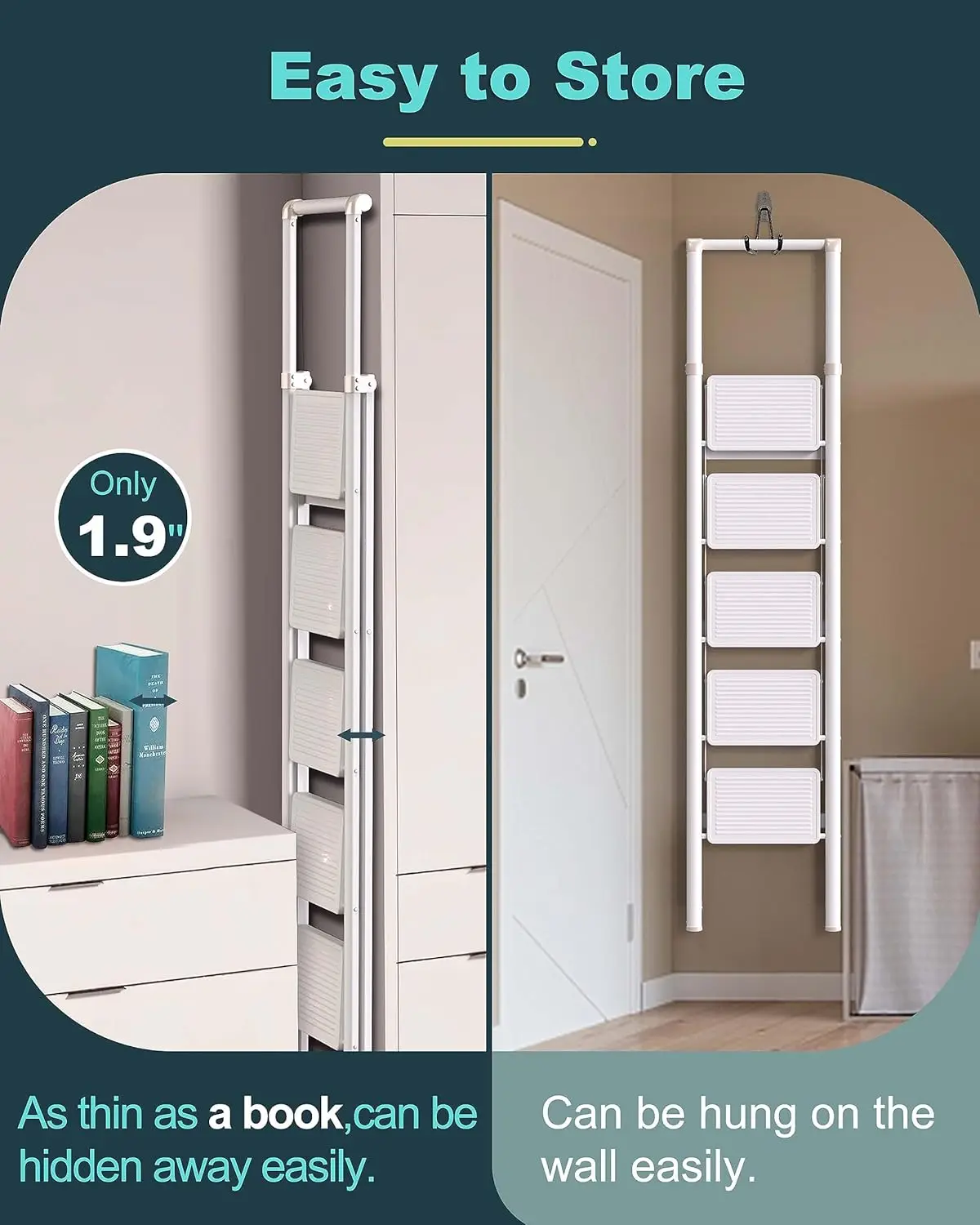 Ladder, Folding Step Stool with Handgrip and Anti-Slip Wide Pedal, Portable Stepladder for Kitchen, Home, Library, Office (300 l